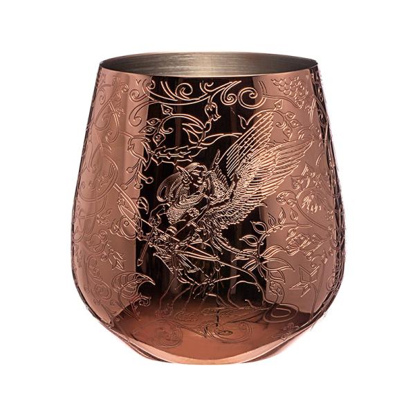 Copper Stainless Steel Stemless Wine Glass Egg Shape Etched with Fairy and