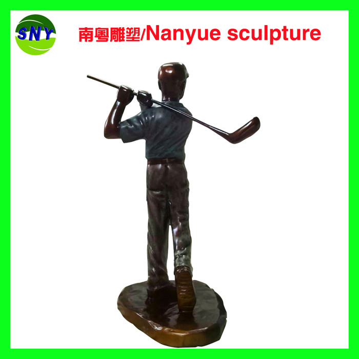 theme brand and trademark golf man sculpture by fiberglass bronze color large size for sale