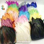Chic Dyed Rooster Coque Feather Fringe Trim with Satin Ribbon Tapes
