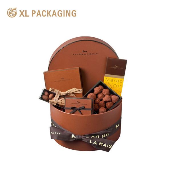 Brown Round Chocolate Paper Box Tube Cookie Macaron Biscuit Packaging Box With