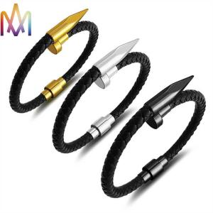 Quality Engraved Braided Leather Nail Bracelet wholesale