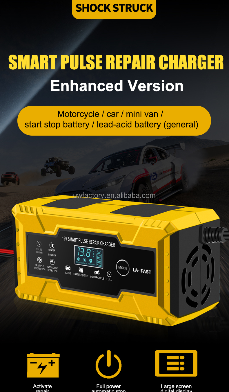 Connector Current Protection Fully Automatic Direct Automatic Motorcycle Car Battery Charger 12V8A 6A with LCD Display EU US