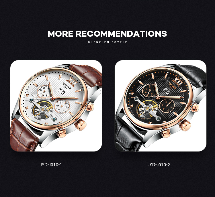 KINYUED Fashion Tourbillon Automatic Movement Mens Automatic Mechanical Watch Genuine Leather Wristwatch