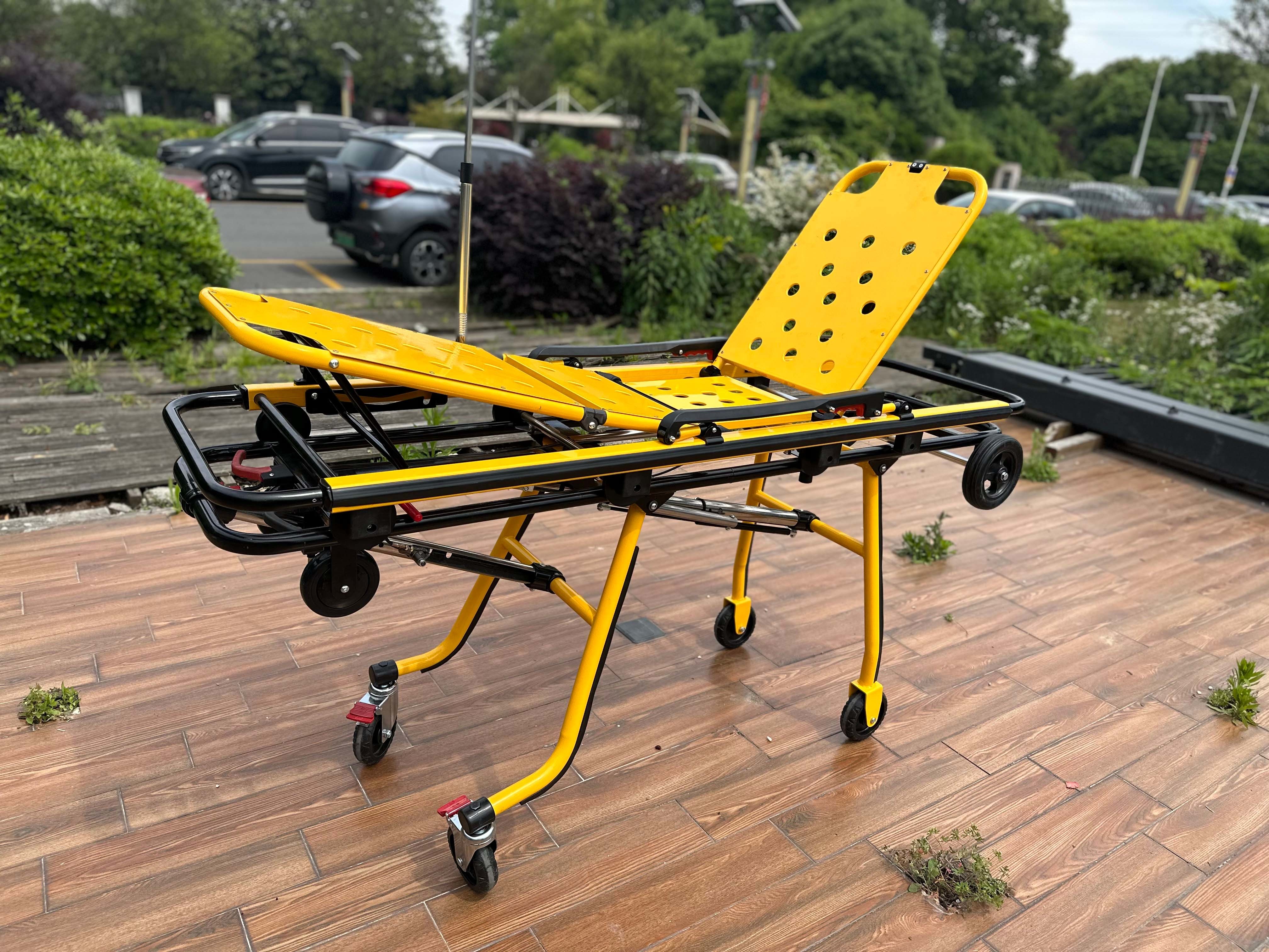 Thickened Aluminum Alloy Ambulance First Aid Stretcher With Folding Leg Mechanical Structure Height Adjustment Leg And Back Adjustment