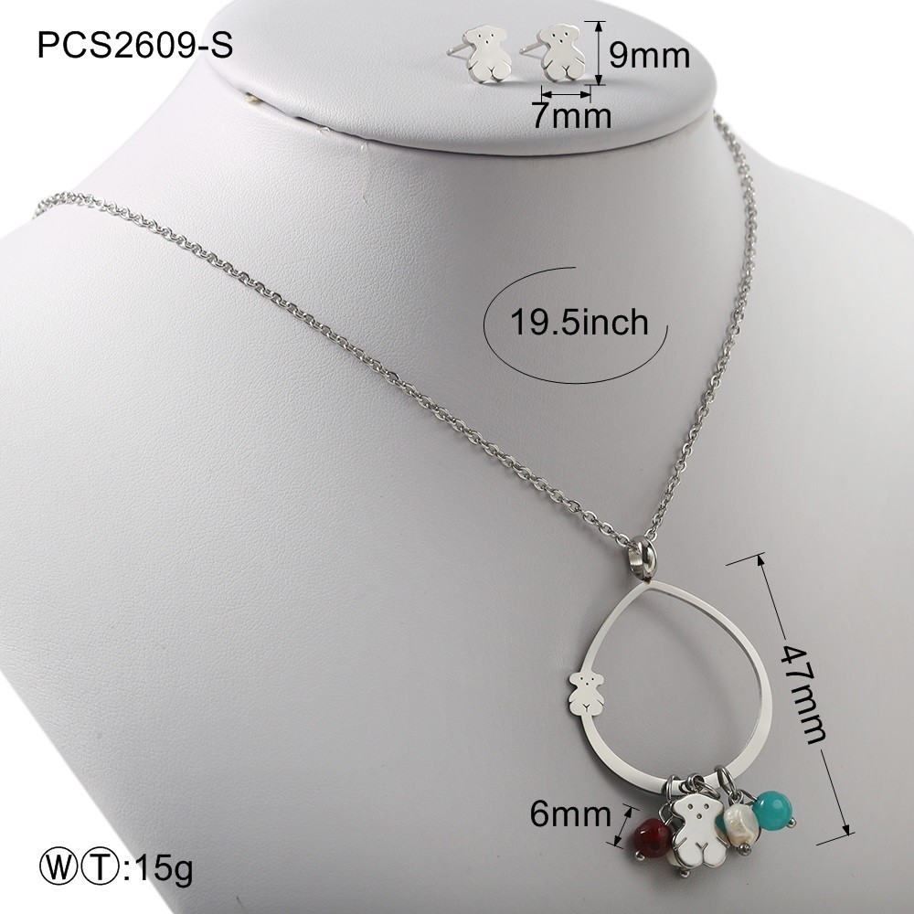 Gold Or Silver Water Drop Cute Beat Set / 15g Stainless Steel Necklace And Earrings