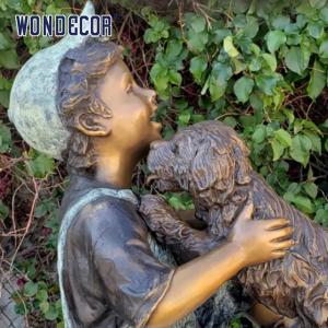 Quality Custom Life Size A Bronze Statue Of A Young Man Playing With His Dog wholesale