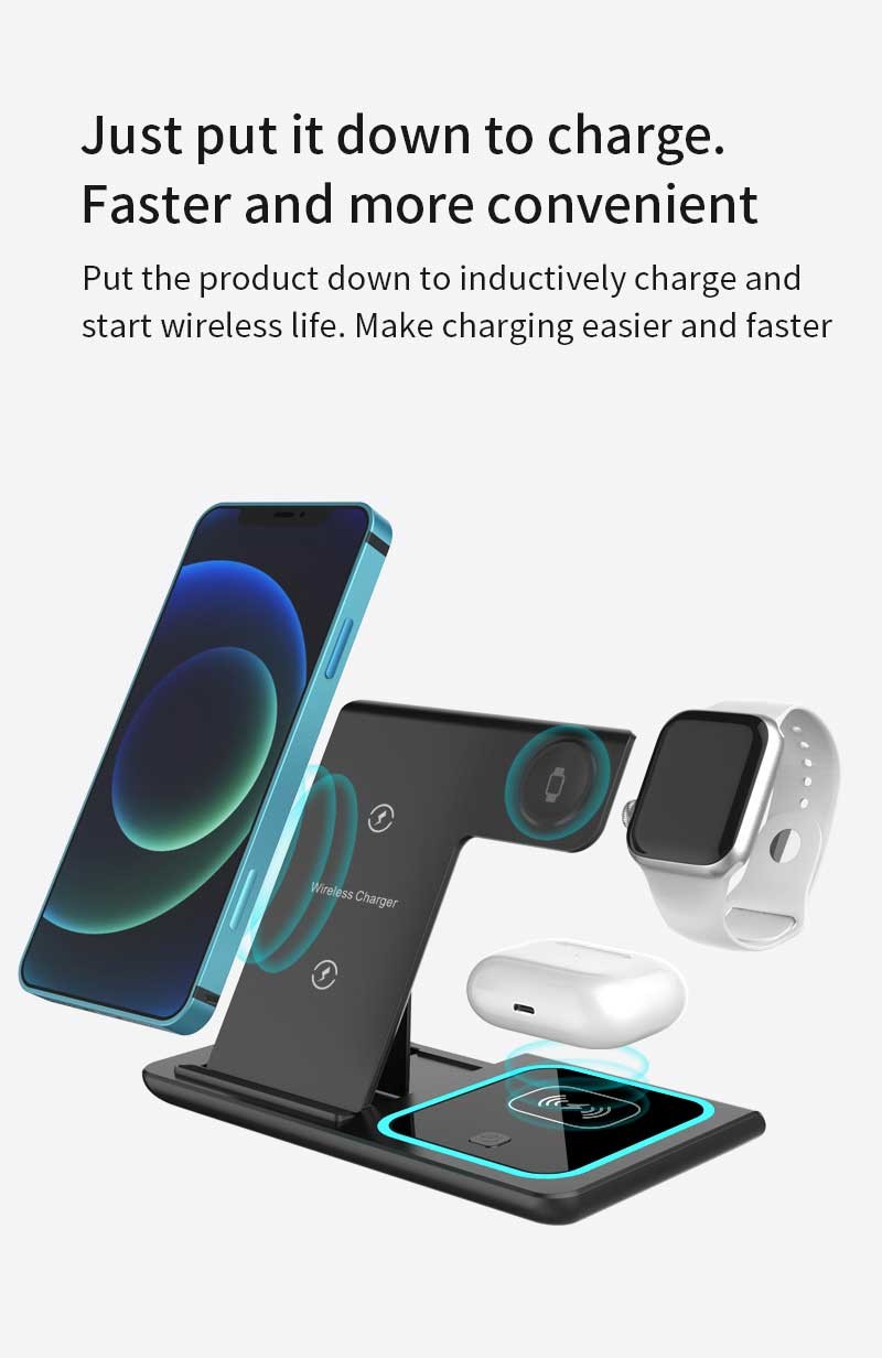 3 In 1 15W Folding Wireless Charger Double Coil Atmosphere Lamp