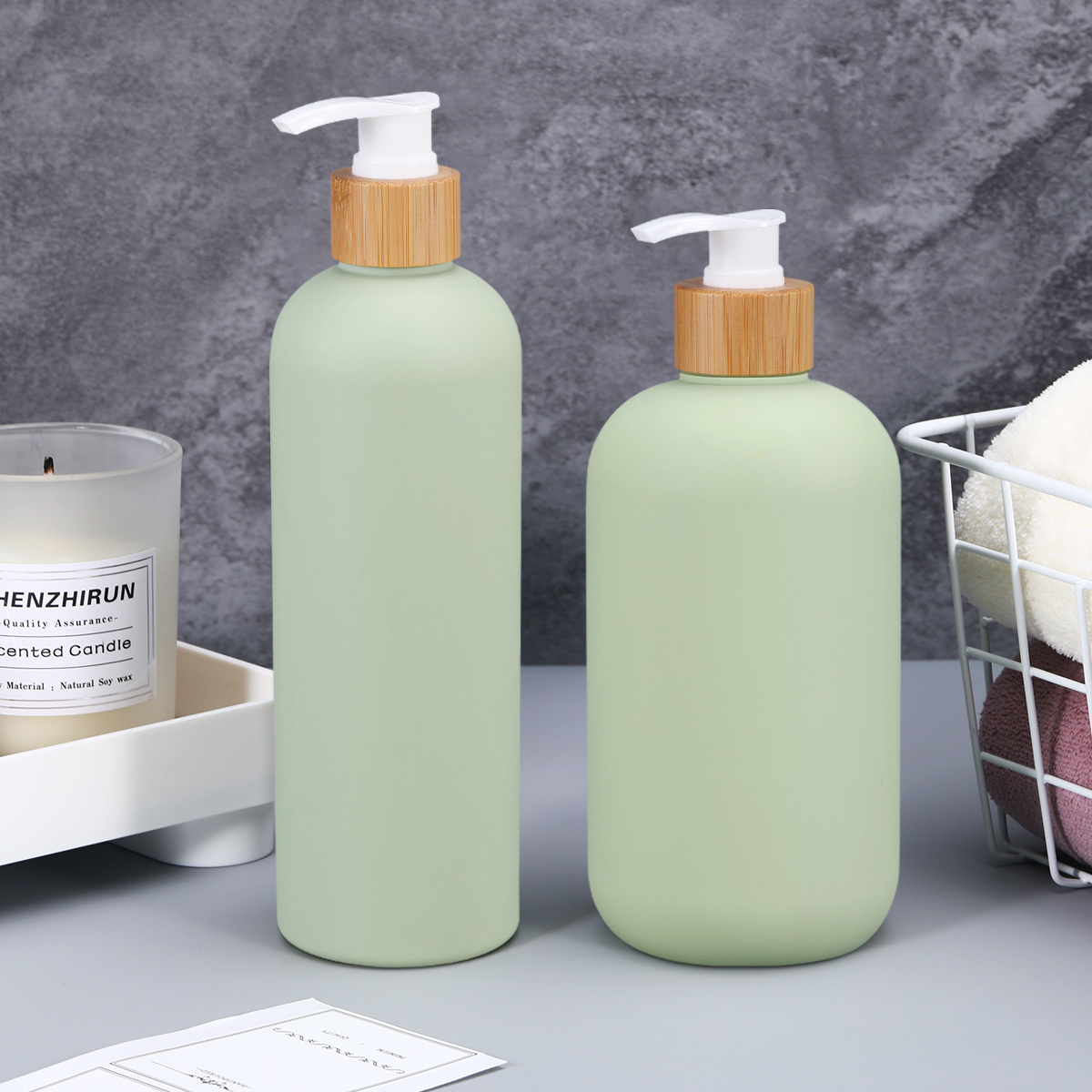 400ml 500ml Soft Touch Cosmetic Squeeze Bottle With Bamboo Lid For Shampoo Body Butter Lotion