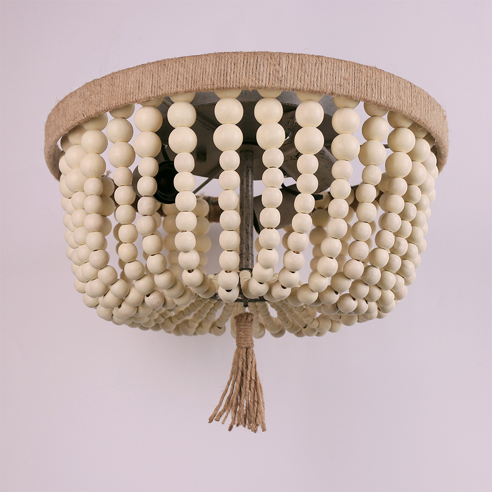 Retro round E27 LED adjustable height wooden bead ceiling chandelier lamp(WH-CI-147)