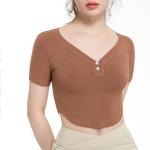 Sexy Open Ladies Yoga Tops Short Sleeve Pit Strip Cotton Slim Sports T - Shirt