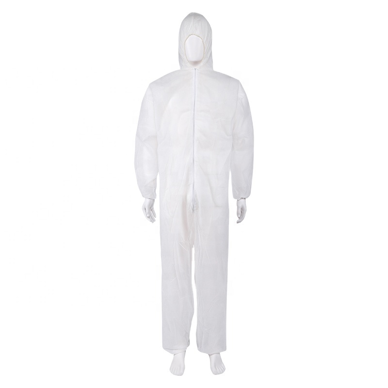 Elastic Hood Disposable Protective Coverall Mens Overalls With Zip Front Single Layer
