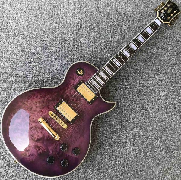 Grand Purple burl top Electric Guitar, Solid Mahogany Body 6 strings Guitarra