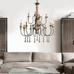 Vintage Foyer chandeliers large wooden lustre rustic lighting suspension retro