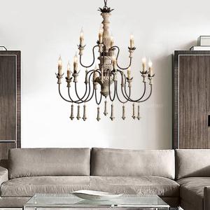 Quality Vintage Foyer chandeliers large wooden lustre rustic lighting suspension retro lamps(WH-CI-111) wholesale