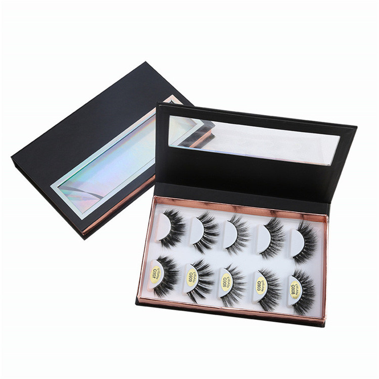 Custom black ten pair eyelash box with pvc window Mink lash paper box