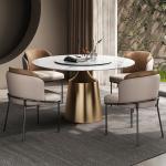 Marble Top Stainless Steel Round Dining Room Tables Width 1.3M/1.5M