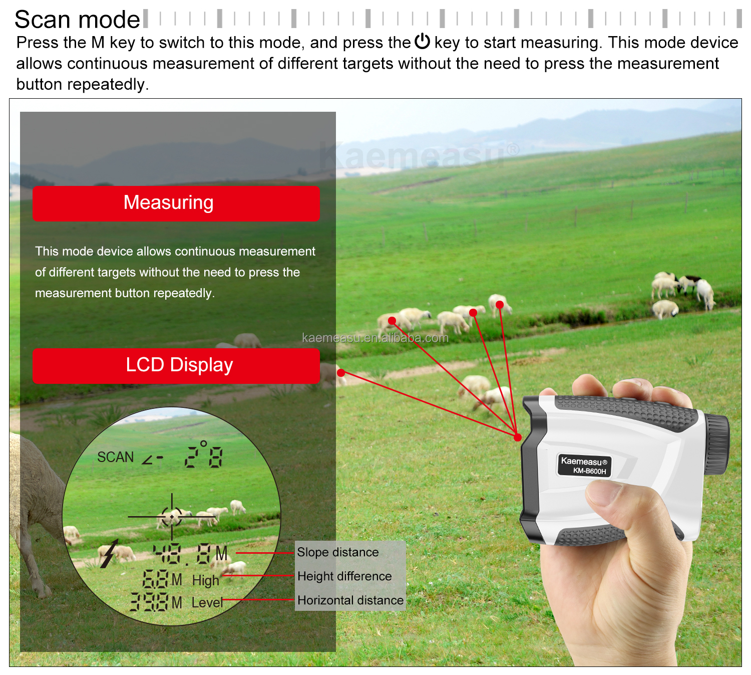 kaemeasu Handheld Rechargeable OEM Hunting Golf Laser Rangefinder With Magnet Adsorption 450M/600M/800M/1000M