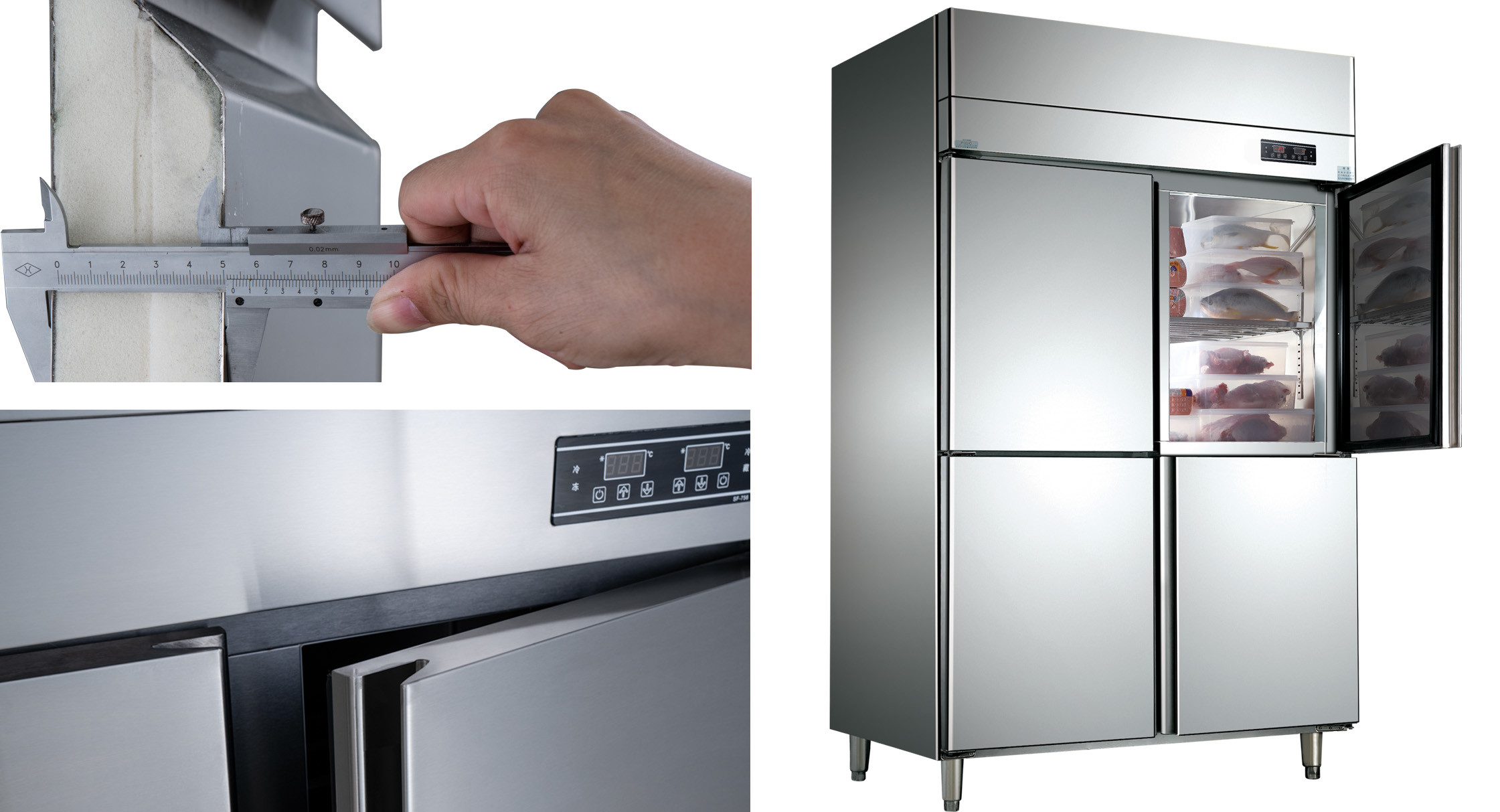 Industrial Four Door Commercial Freezer Rust Resistance High Capacity For Food