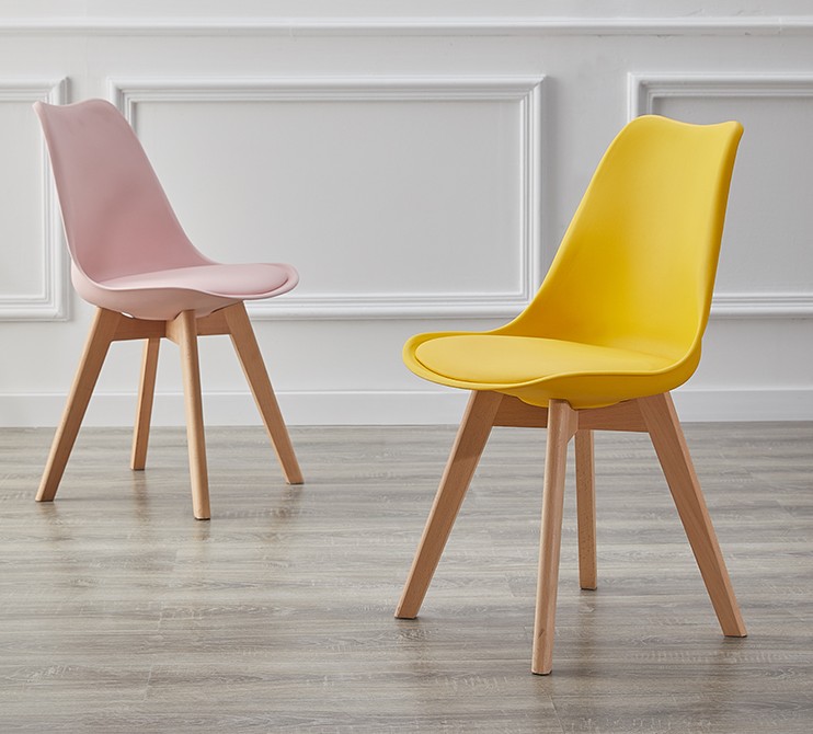 Nordic Plastic Wooden Dining Chairs Seat Yellow Tulip Dining Chairs