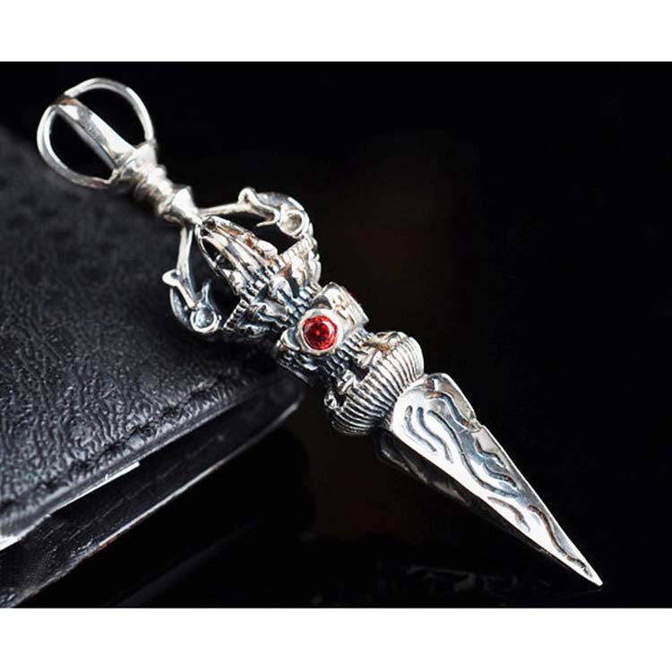 Men's Stelring Silver Wheat Chain Thai Silver Vintage Vajra Pestle Amulet Pendant Necklace(N6030809)