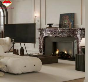 Quality Indoor Stone Mantle for Modern Violet Marble Fireplace Surround in Luxury Living Room wholesale