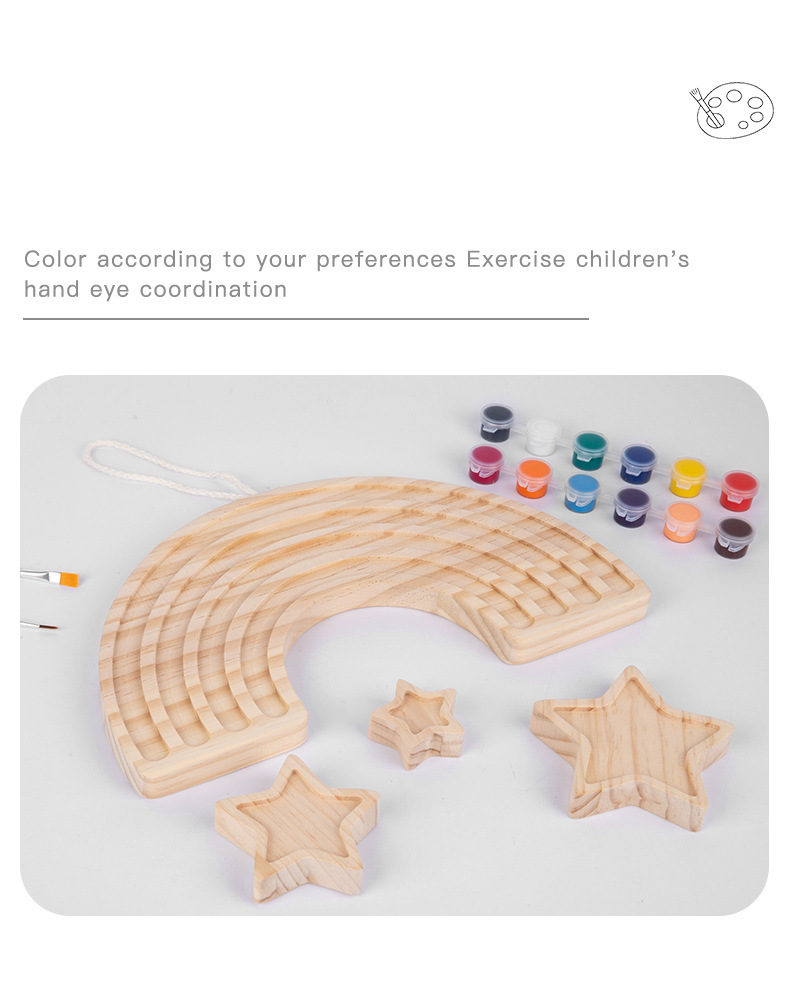 Wooden Rainbow Five Pointed Star Baby Developmental Toys Wall Hanging Graffiti Blocks
