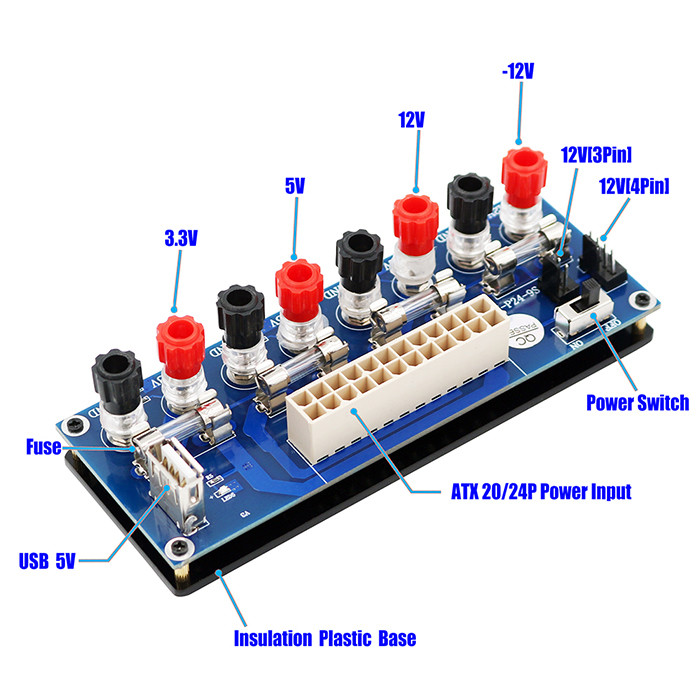 ATX Power Supply Breakout Adapter With USB 5V Port And Insulation Plastic Base