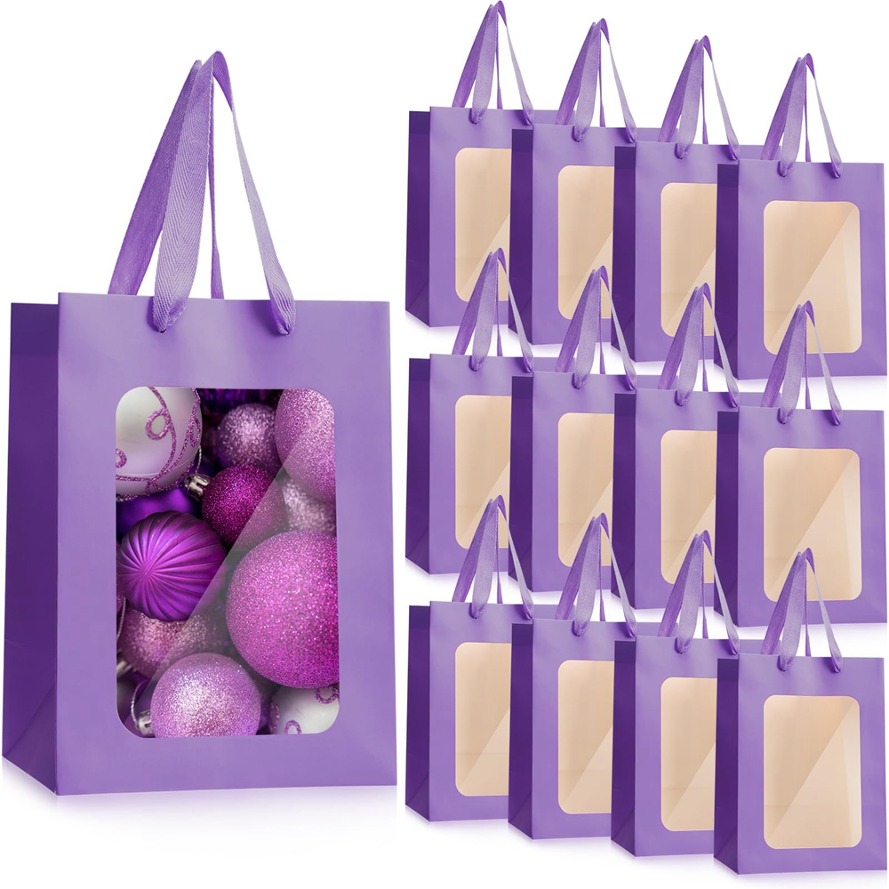 Custom Flower Gift Packaging Kraft Paper Bags With Transparent Window and Custom Logo