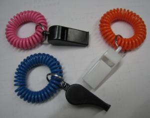 Quality Wrist Coil Strap Spiral Key Holder W/Promotional Plastic Whistle wholesale