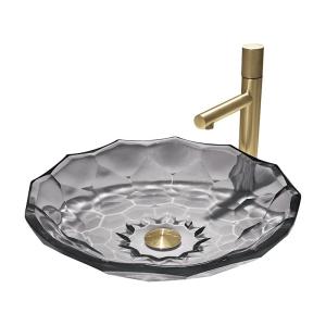 Quality Modern Ball Shaped Glass Wash Basin Light Gray Color Vessel Sinks Pop Up Drain wholesale