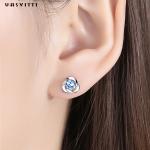 925 Sterling Silver Clover Zircon Earrings Flower Zircon Stud Earrings Simple