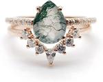 Natural Moss Agate Opal Moissanite Stone Ring Unique For Engagement Wedding