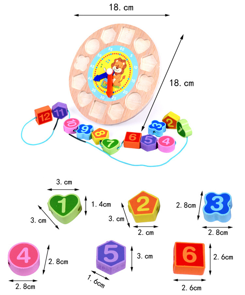 Colorful Wooden Digital beaded clock Montessori Animal Educational Beads Puzzles Gadgets Matching Clock Toy Kid