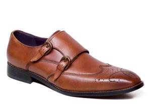 Quality Goodyear Welted Leather Soles Handmade Brown Double Monk Strap Mens Shoes wholesale