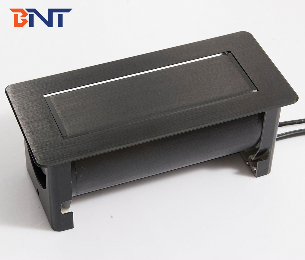 Thick aluminum panel touch press conference table flip up power outlet