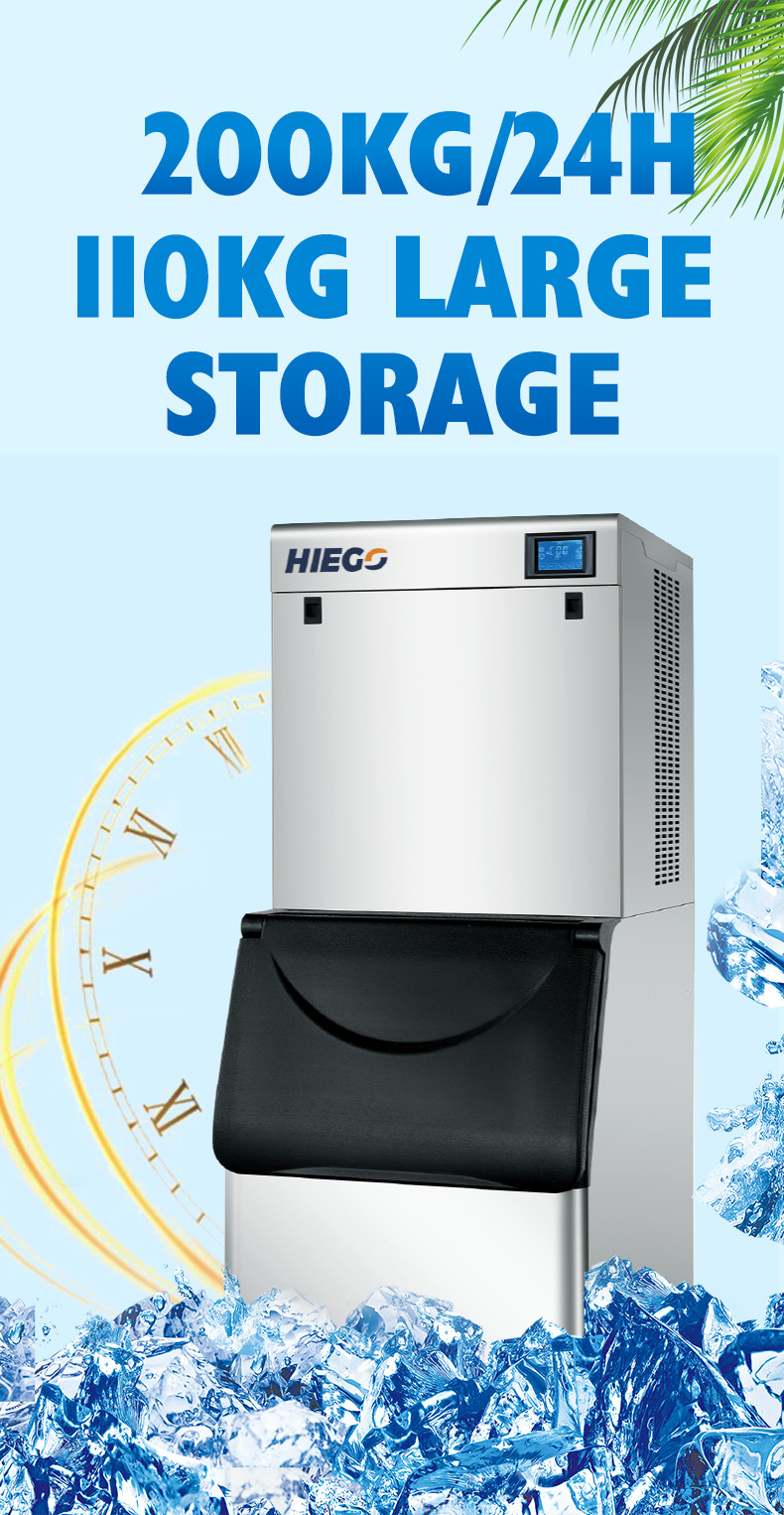 Commercial 450 Lb Ice Machine 200kg Electric Ice Cube Maker 1100kg Storage Bin