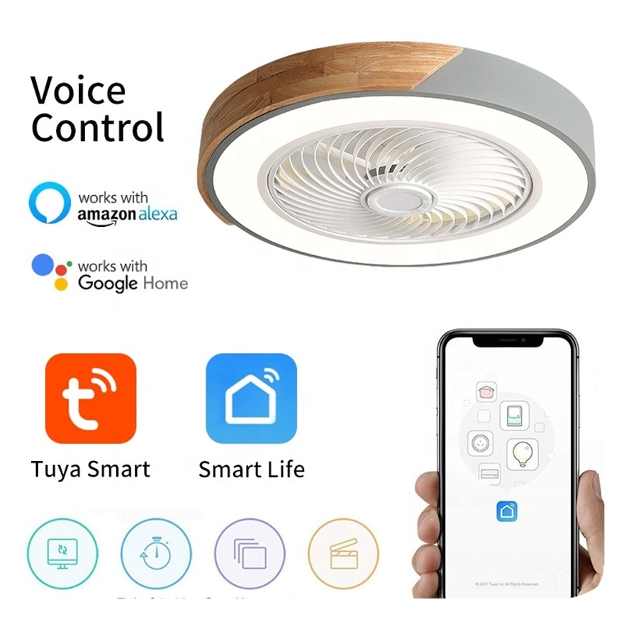 Residential Dimmable Light Ventilador De Teto Decorative Remote Control Acrylic Modern Led Wood Ceiling Fan