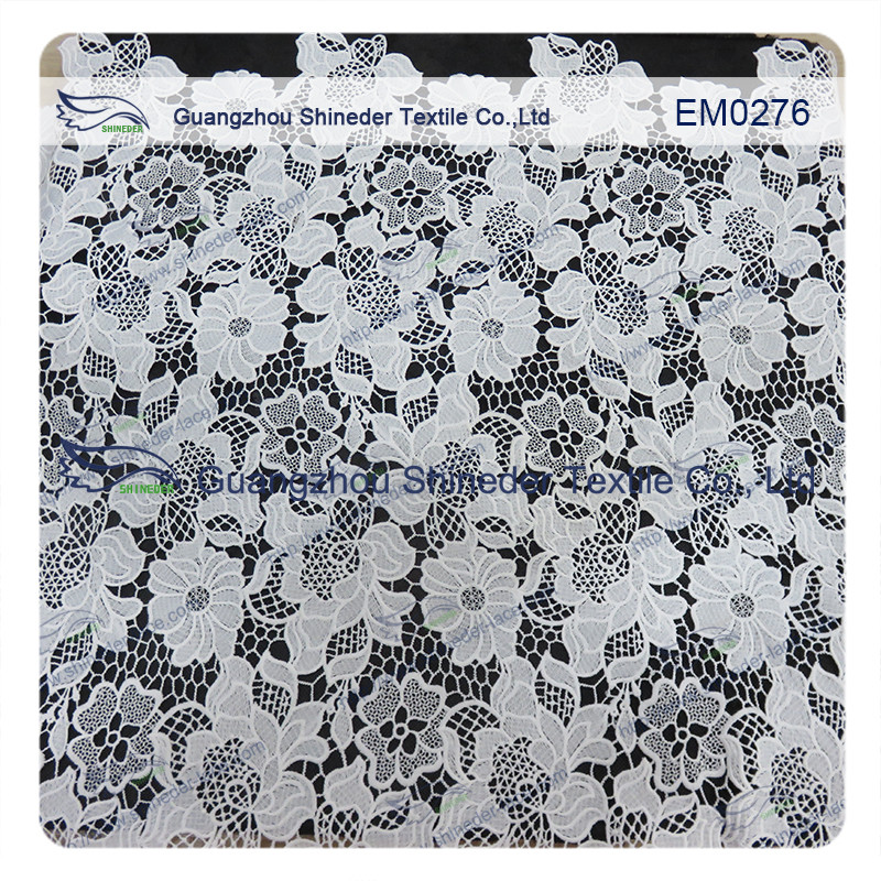 Mesh polyester lace Fabric White Flower Embroidered Lace material for girls dress