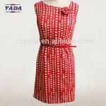 Ladies fashion print elegant tight waist dress women lady with handmade flower