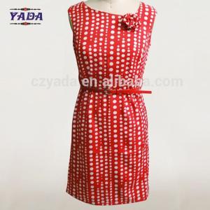 Quality Ladies fashion print elegant tight waist dress women lady with handmade flower wholesale