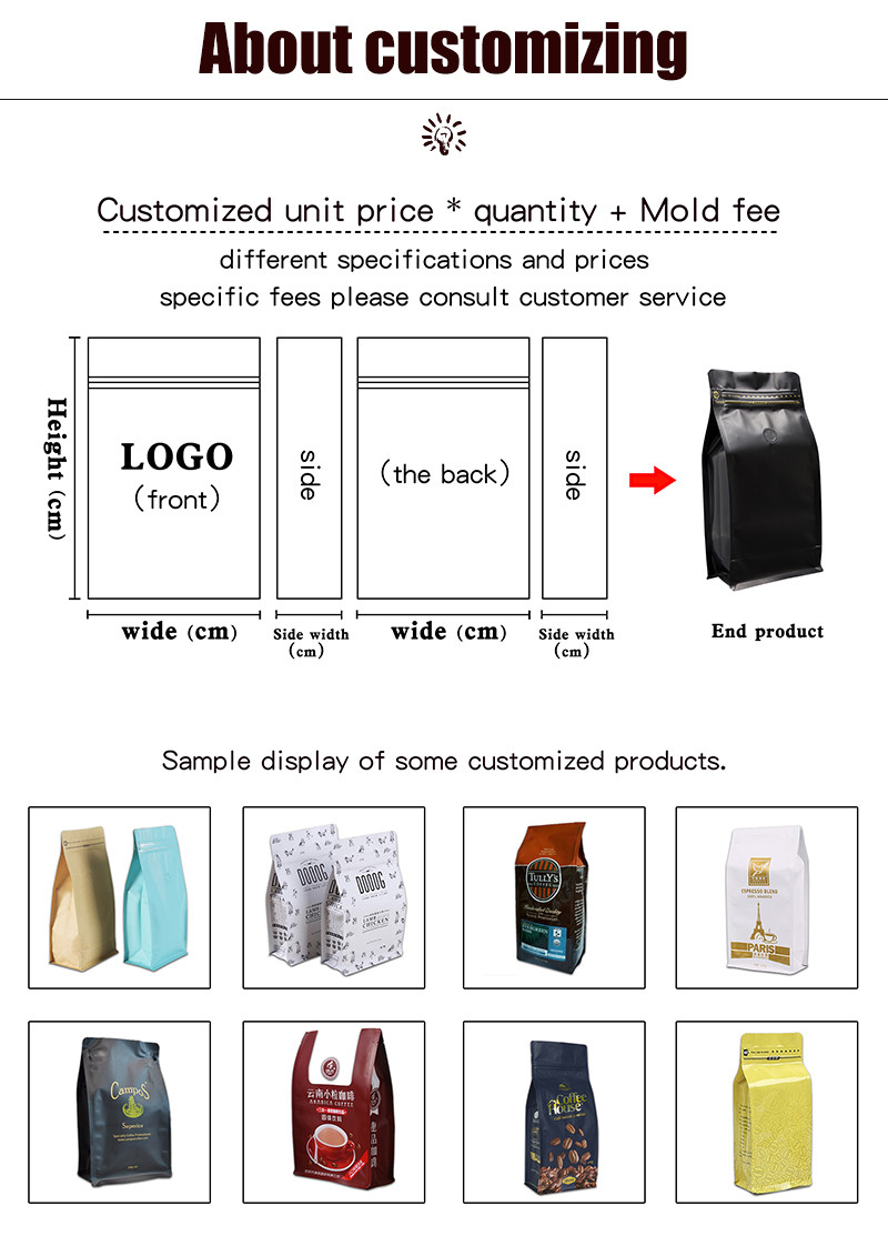 500g 1000g Coffee Packaging Bags Custom Printed Flat Bottom 200mic With Tin Tie / Valve