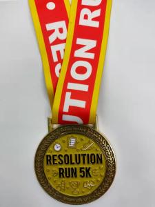 Quality Goldplating Zinc Alloy Medal , 5k Running Medals 2.5mm Thickness wholesale