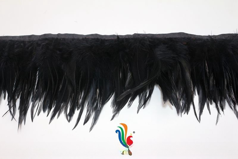Dyed Pattern Black Satin Hackle Feather Fringe Trim for Party Decoration 4-6inch