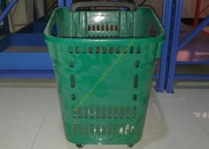 Quality Castor Rolling Shopping Basket With Wheels , 4 Wheeled Plastic Shopping Baskets wholesale
