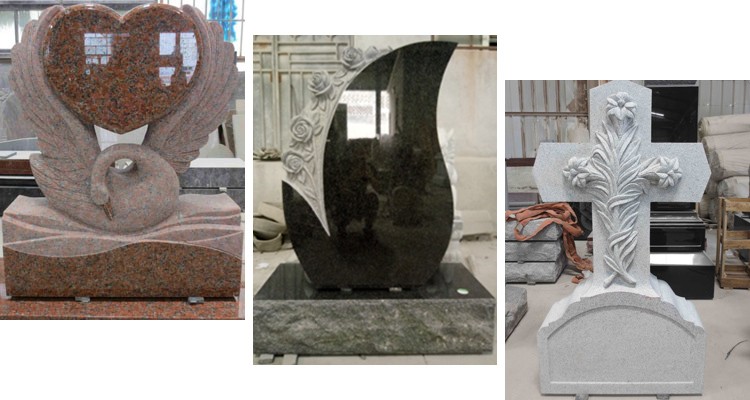 Unique Upright Granite Headstones , European Style Black Headstones For Graves