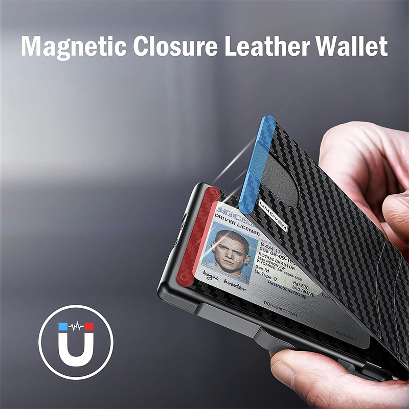 Slim Leather RFID Blocking Bifold Wallet with Metal Pop-Up Card Holder Anti-Theft Design Credit Card Slots