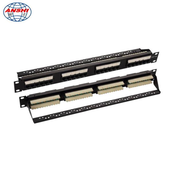 Cheap 100% Pass Fluke Test 24 Port CAT5E Patch Panel 19 inch 110 IDC UTP Unshielded With Cable Management for sale