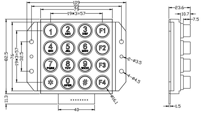 Zinc Alloy Backlit Numeric Keypad Aging Resistant With Abs Frame