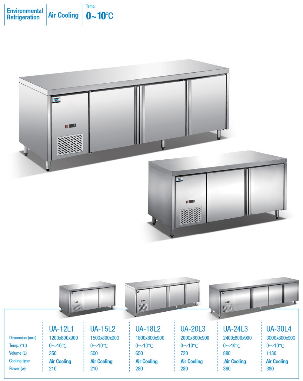 220V 50HZ Commercial Restaurant Refrigerator Undercounter Stainless Steel