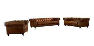 Quality Upholstered Top Grain Soft Leather Sofa Set Durable Linen Metal / Wooden Legs wholesale